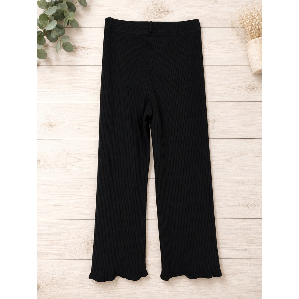 Reformation Ribbed Pants Women Medium Black Wide Leg Lettuce Edge Hem